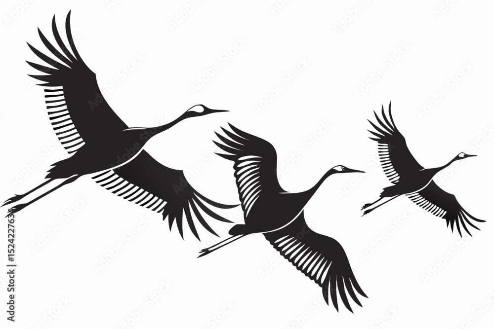 Obraz premium cranes bird sihouette black vector bundle