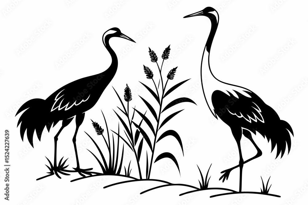 Obraz premium cranes bird sihouette black vector bundle