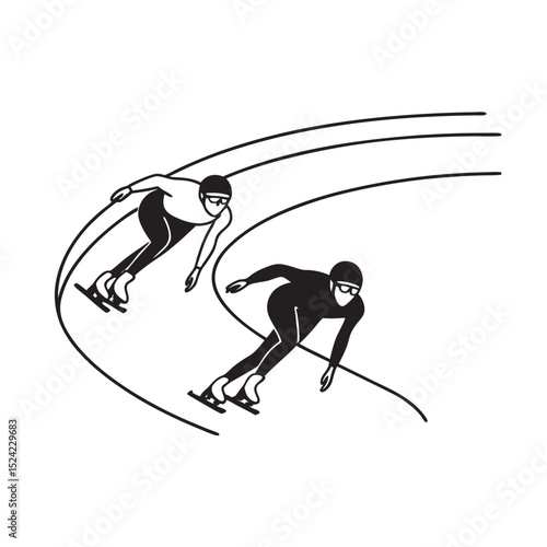 line art of short track speed skating on the white background