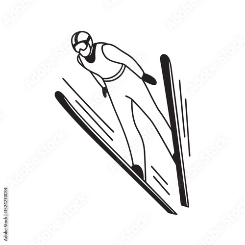 line art of ski jumping on the white background