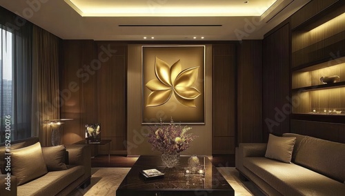 Luxury living room, gold flower art