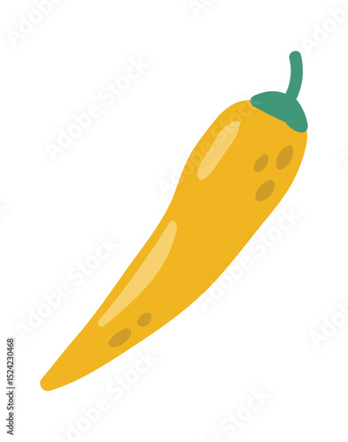 Hand drawn illustration of a yellow chili pepper isolated on white background, representing spicy food, healthy eating habits, and the vibrant flavors of different cuisines
