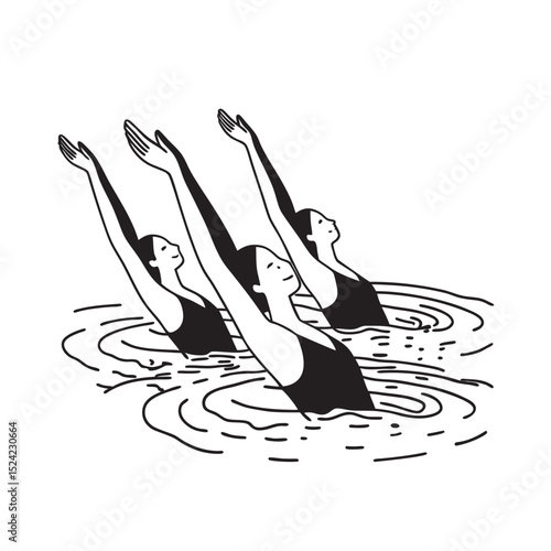 line art bof synchronized swimming on the-white background