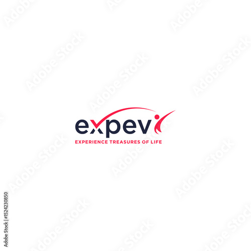 Expev Logo with Red Checkmark and Stylized Human Figure, "Experience Treasures of Life"