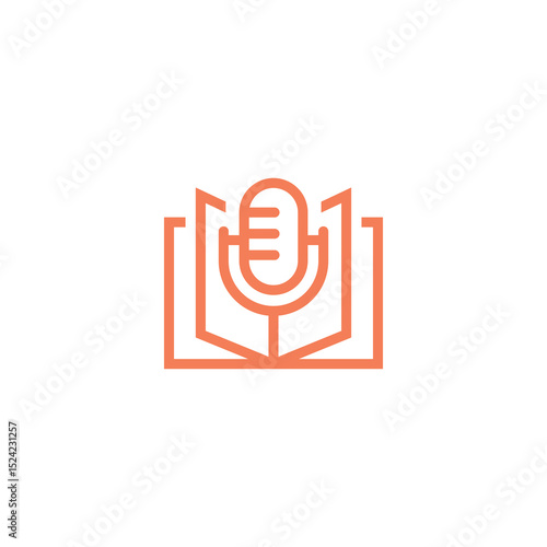 Orange Podcast Microphone Symbol Embedded Within Open Book Icon