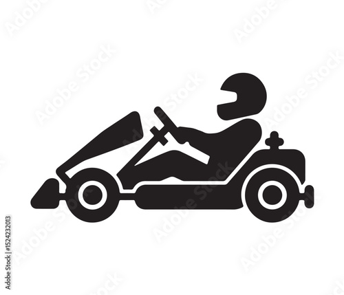 Minimalist Racing Kart Outline Illustration in Vector Format, Go-Kart for Racing Sports Graphics, Go-Kart Vehicle in Motion Style, Black Go-Kart Silhouette Vector Icon Design.
