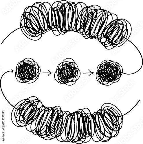 Abstract tangled scribbles cyclical process illustration
