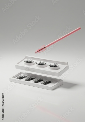False Eyelash Set with Pink Spoolie Brush on White Background