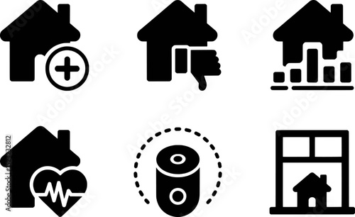 Home icons set add thumbs down graph heart smart speaker window