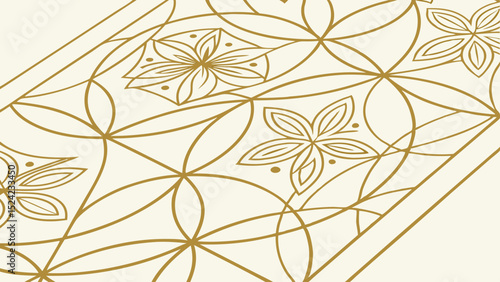 Floral pattern with golden lines and circular shapes on a cream colored background design element created with generated ai
