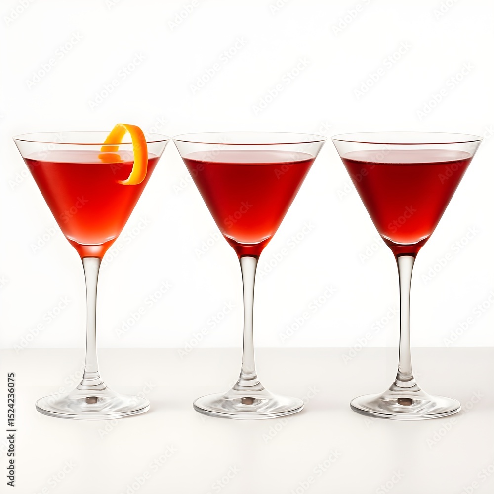 Three cosmopolitan cocktails isolated on white background Three cosmopolitan cocktails isolated on white background
