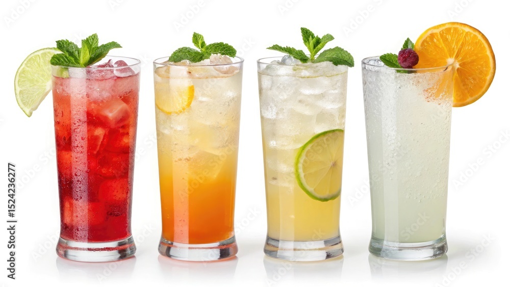 Fototapeta premium Refreshing summer cocktails four glasses ice
