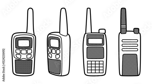 four walkie talkie line art icons