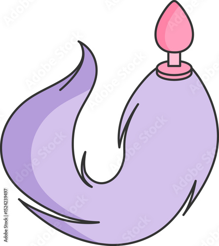butt plug, fox fur tail, adult sex toy, accessories for sex games and bdsm, linear black and pink violet purple icons, doodle and sketch style, hand drawing