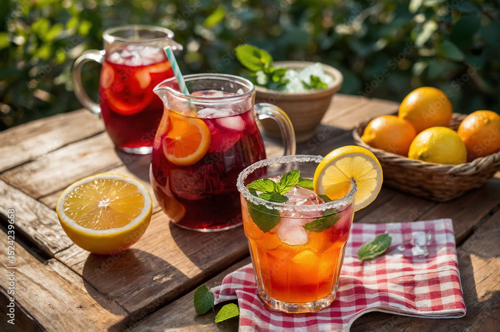 Iced Berry and Citrus Beverages Outdoors Iced Berry and Citrus Beverages Outdoors