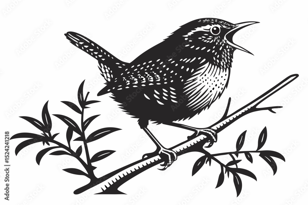 Tableau sur toile wren sihouette black vector