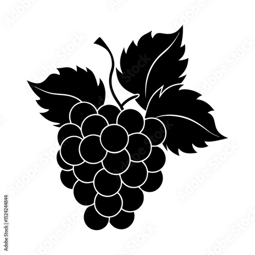 grapes in a bunch with leaves vector art silhouette