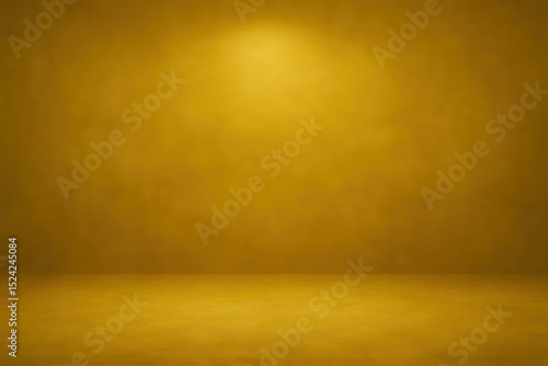Warm, softly lit yellow room with smooth floor and plain wall creates serene and minimalist atmosphere, ideal for backgrounds or design projects