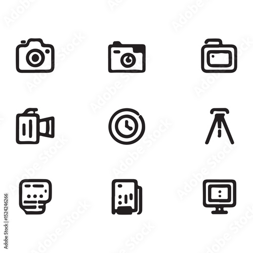 Black Icons of Various Electronic Devices and Cameras