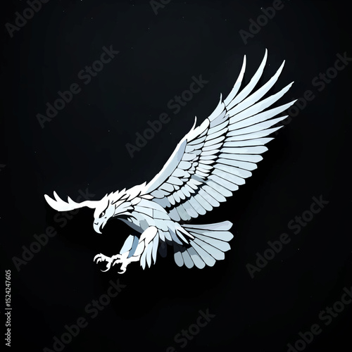 Geometric Eagle Soars Bravely on Black Background

