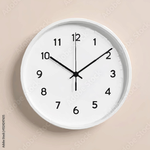 White Clock Shows Ten Past Twelve

