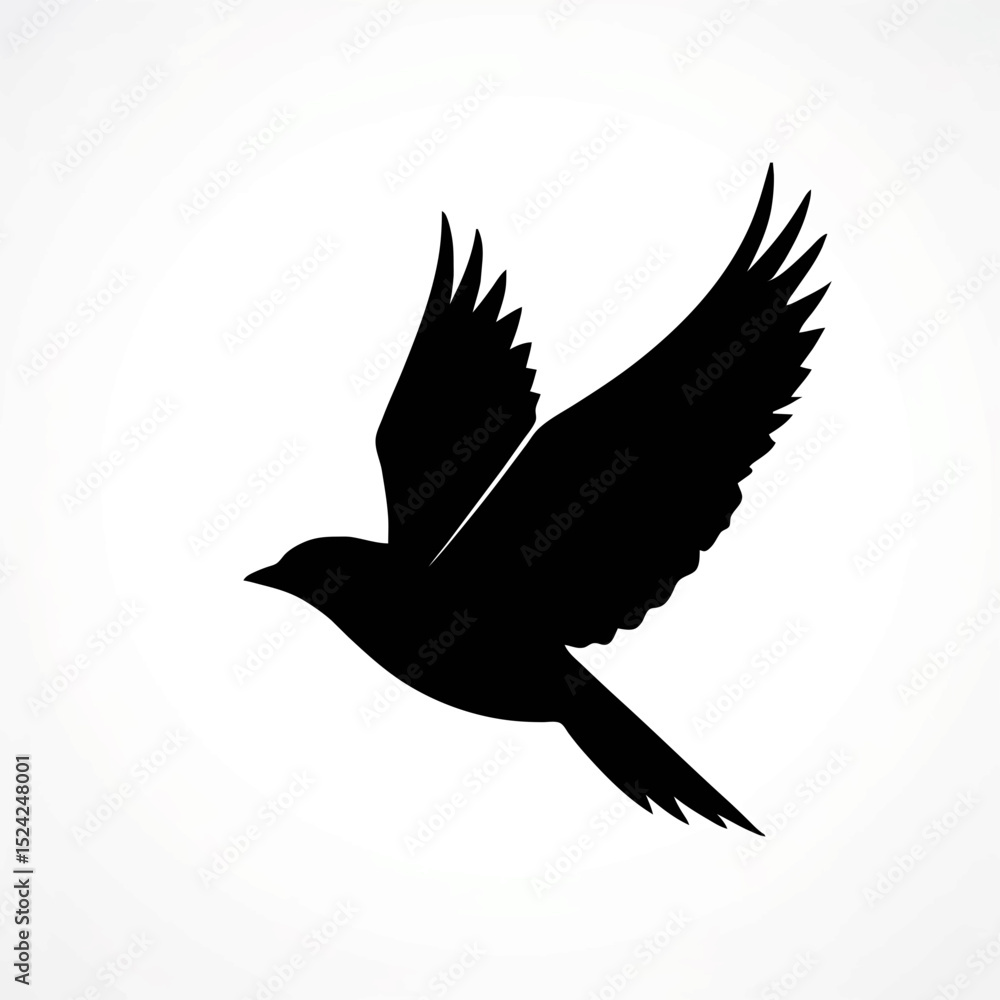 Obraz premium Abstract Black Bird Flies Freely on White Backdrop