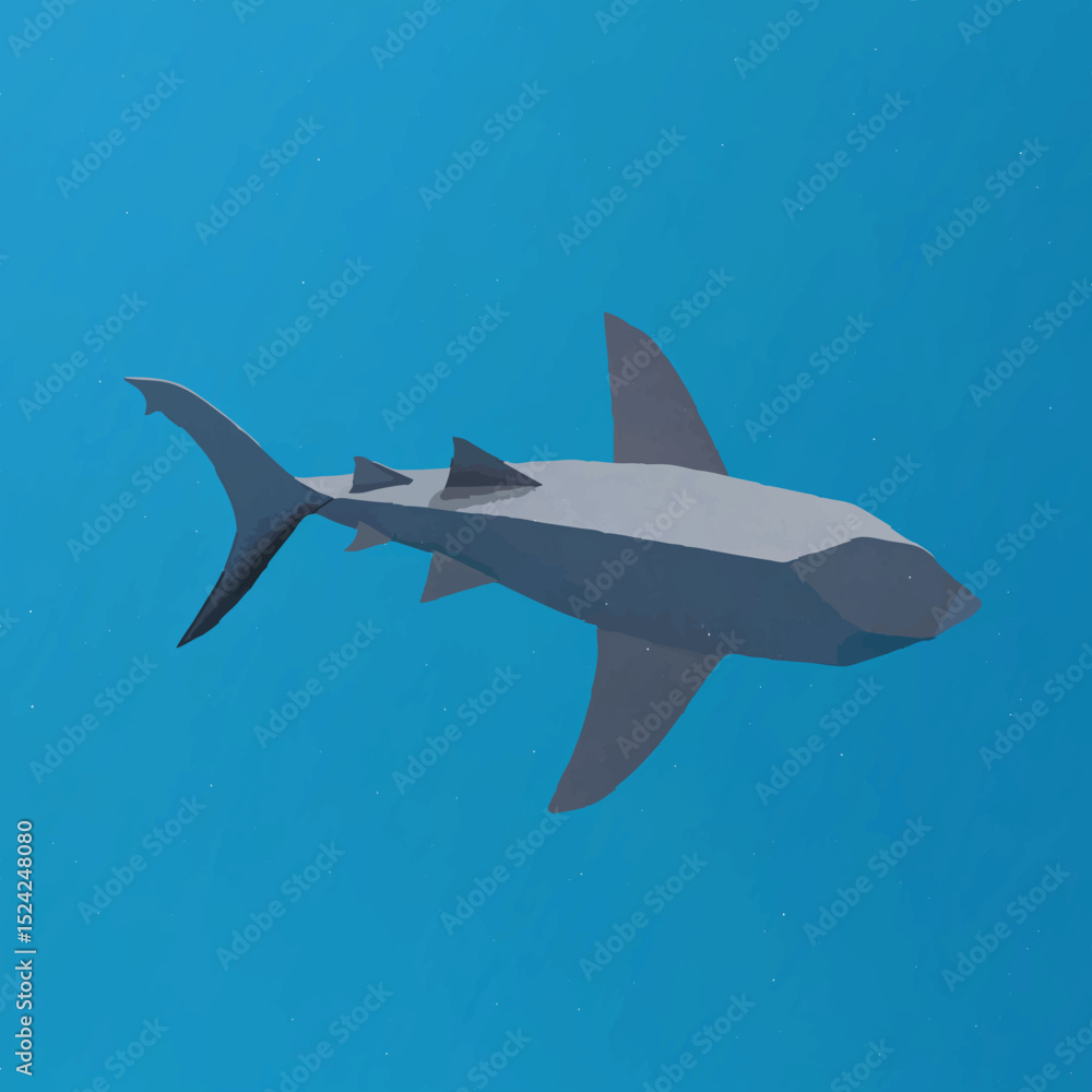 Fototapeta premium Geometric Shark Glides Silently on Blue Background
