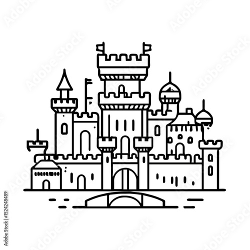 Monochrome Castle Stands Firmly on White Background


