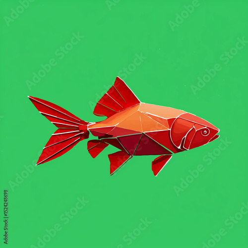 Geometric Goldfish Swims Merrily on Green Backdrop

