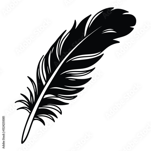 Isolated black feather vector illustration for design element or tattoo art and logo design concept
