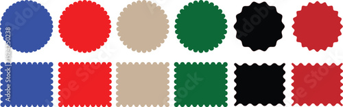 Color rectangle frames with wiggly borders. Geometric shapes with scallop and zigzag edges set. Silhouette stickers circle, 