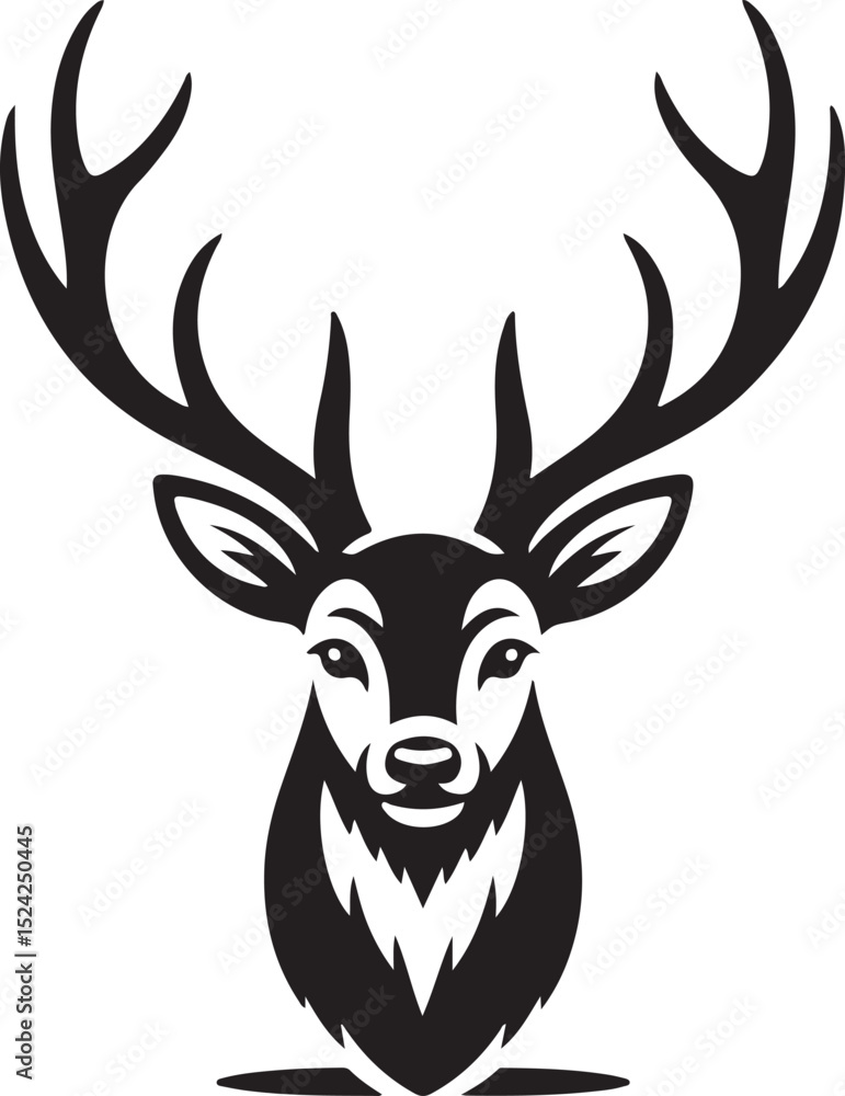 Fototapeta premium Mountain Deer Silhouette Vector DesignMajestic Deer in Forest Landscape ClipartRustic Wildlife Scene – Deer and MountainsAntlered Stag with Mountain Backdrop VectorDeer in Nature – Wildlife Si