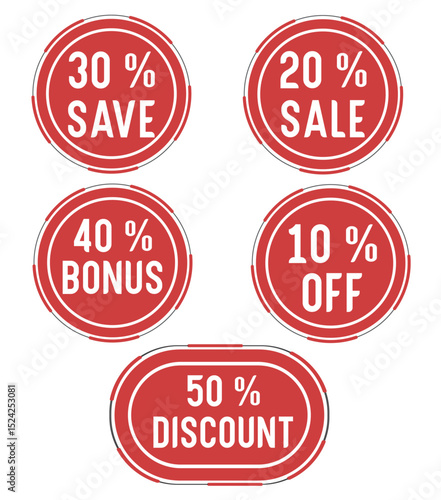 Sale and Discount Stamps Vector  Bonus, Promo, and Special Offer Label Set