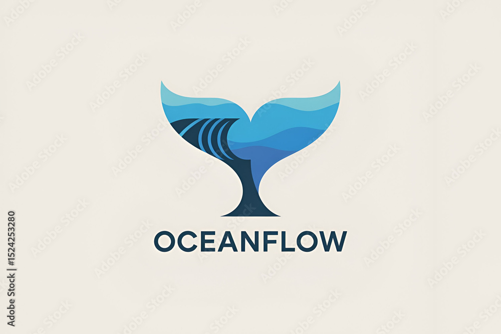 Obraz premium Geometric whale tail logo, using negative space and ocean blue tones