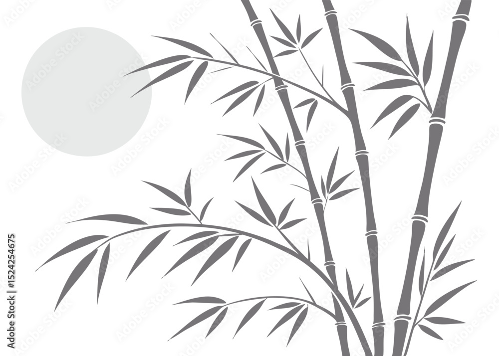 Naklejka premium Bamboo forest illustration with moon japanese zen design vector background for wallpaper and decoration art 