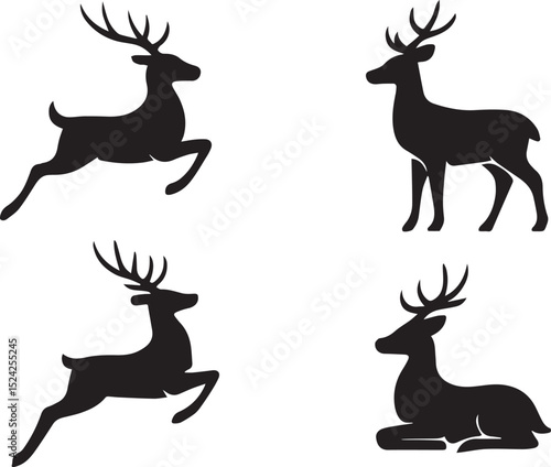 Set of silhouettes of deer