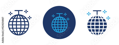 Set of 5 pixel perfect colored Disco Ball icon with 1 unexpanded, 1 silhouette, Shiny disco ball icon ideal for party, dance, and music celebration themes.