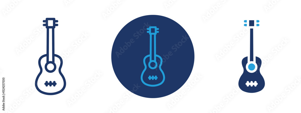 Set of 5 pixel perfect colored Guitar icon with 1 unexpanded, 1 silhouette, Icon of an acoustic guitar for music, concerts, or artistic designs. Set of 5 pixel perfect colored Guitar icon with 1 unexpanded, 1 silhouette, Icon of an acoustic guitar for music, concerts, or artistic designs.
