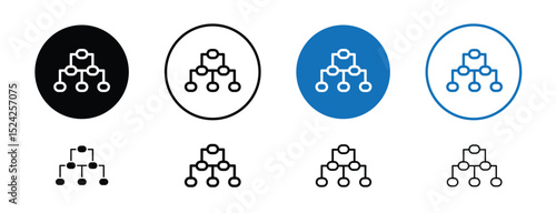 Set of 5 pixel perfect colored Hierarchy icon with 1 unexpanded, 1 silhouette, Organizational chart icon depicting hierarchical structure in a company.