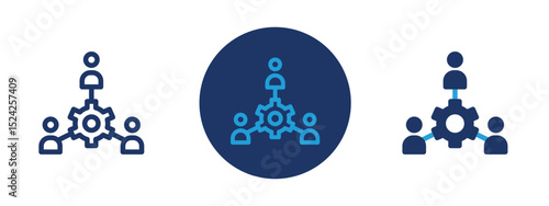 Set of 5 pixel perfect colored People management icon with 1 unexpanded, 1 silhouette, Icon of leader and team representing effective people management.