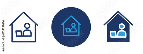 Set of 5 pixel perfect colored Remote work icon with 1 unexpanded, 1 silhouette, Home and laptop icon symbolizing working remotely or telecommuting.
