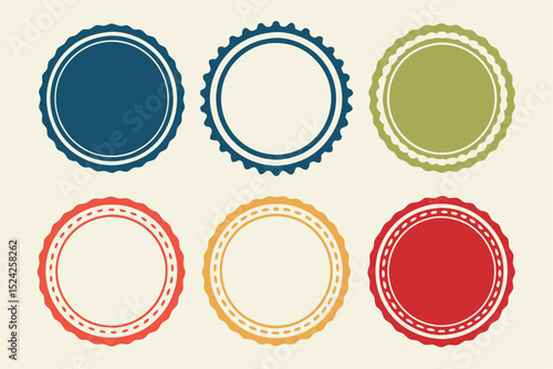Set of decorative round frames with scalloped edges in different colors
