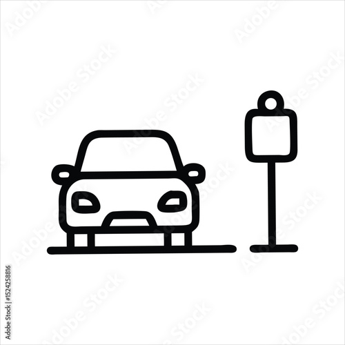 Simple car icon at parking meter isolated on white background