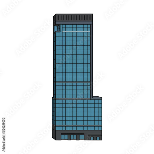 Vector Cartoon Modern Skyscraper with Blue Glass Facade