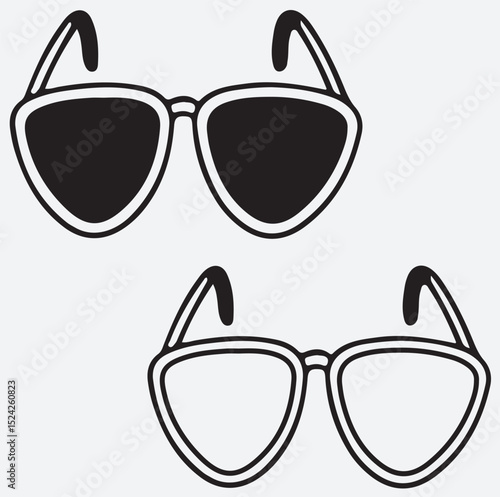 glass and sunglass silhouette vector art illustration, set of sunglasses vector
