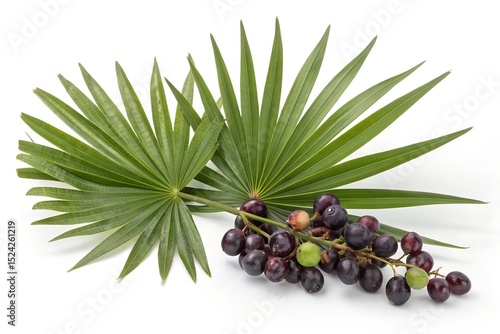 saw palmetto leaves and fruits isolated on white