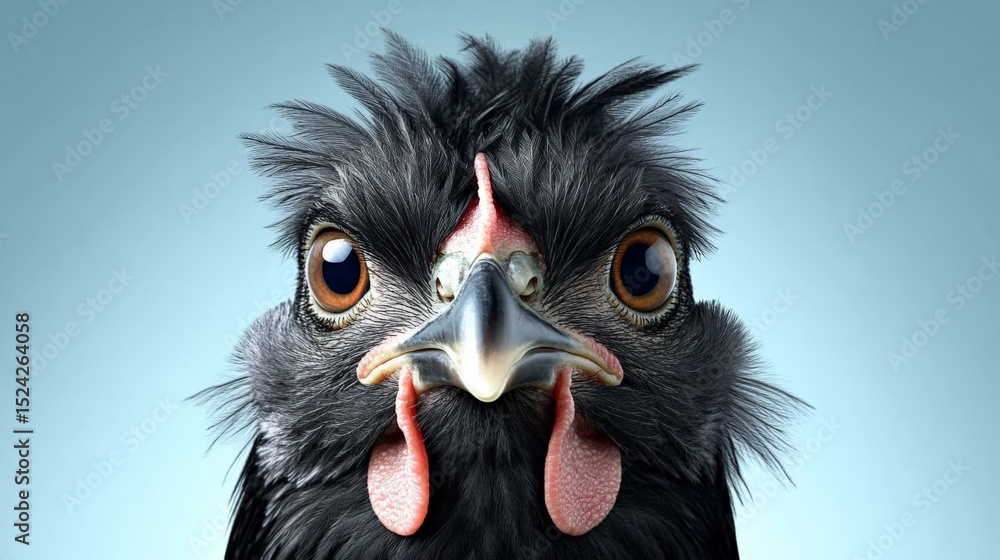 Fototapeta premium Close-up of a bird's face with a humorous and expressive appearance against a plain background