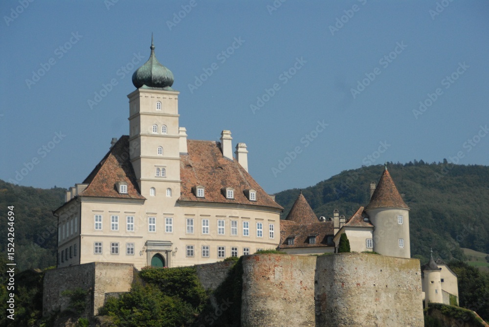 Fototapeta premium 石造城壁の質感と緑が映える城砦クローズアップ