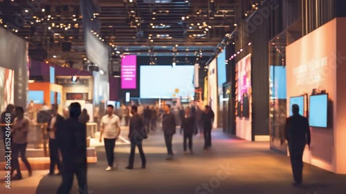 Vibrant Business Gathering: A bustling convention center scene filled with diverse attendees engaged in networking and exploration of cutting-edge displays, creating a sense of innovation.
