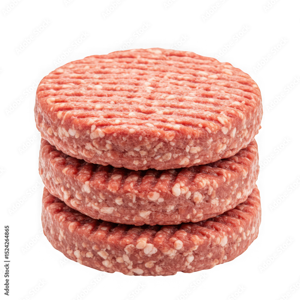 Stack of raw burger patties on transparent background Stack of raw burger patties on transparent background